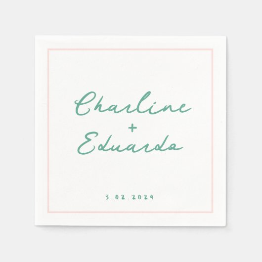 Serviette En Papier Écriture manuscrite verte Pastel Mariage rétro (Devant)