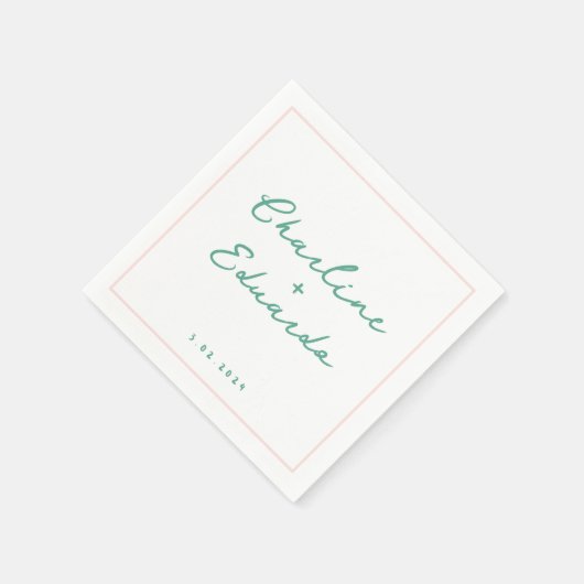 Serviette En Papier Écriture manuscrite verte Pastel Mariage rétro (Coin)
