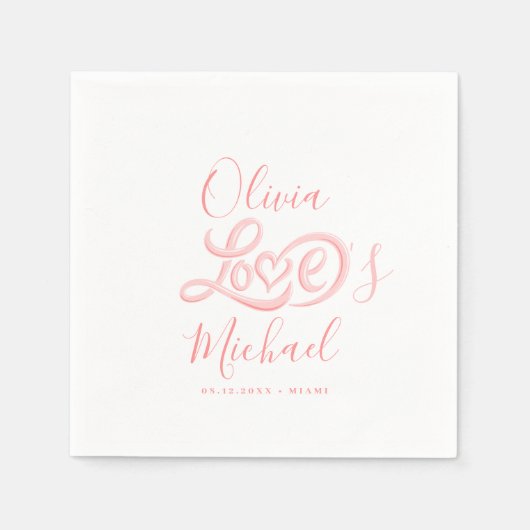 Serviette En Papier Écriture moderne élégante couples noms mariage ros (Devant)