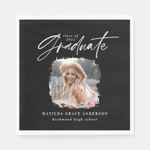 Serviette En Papier Écriture moderne noir blanc photo élégante grad