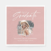 Serviette En Papier Écriture moderne rose girly photo élégante graduat (Devant)