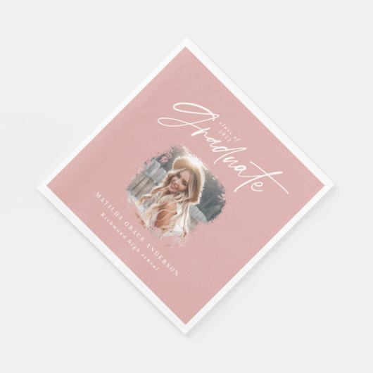 Serviette En Papier Écriture moderne rose girly photo élégante graduat (Coin)