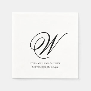 Serviette En Papier Écriture Monogramme Noir Blanc Élégant Mariage