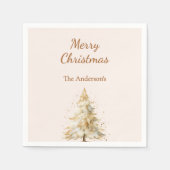 Serviette En Papier Écriture neige d'arbre beige Noël (Devant)