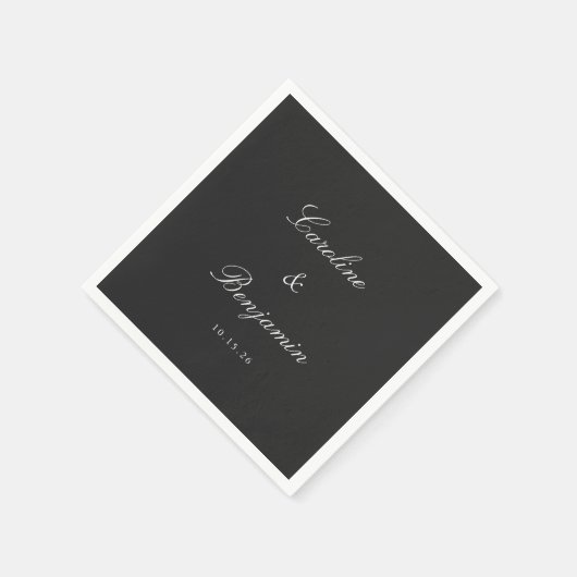 Serviette En Papier Écriture noire classique Élégant Mariage Nom perso (Coin)