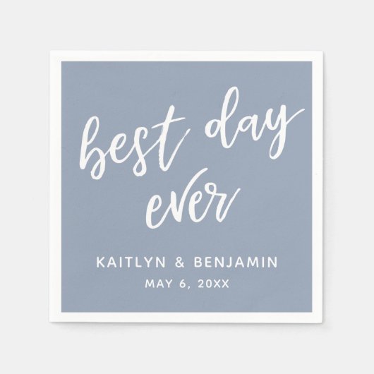 Serviette En Papier Écriture simple blanche Meilleur Jour Jamais, Bleu (Devant)