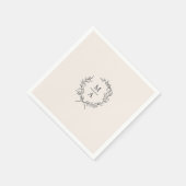 Serviette En Papier Écru clair Simple Elegant Laurel Wreath Monogramme (Coin)