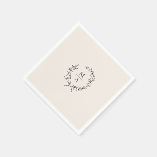 Serviette En Papier Écru clair Simple Elegant Laurel Wreath Monogramme (Coin)
