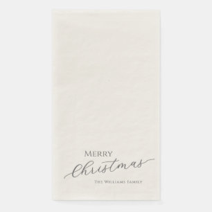 Serviette En Papier Ecru Minimaliste Nom de Famille Joyeux Noël