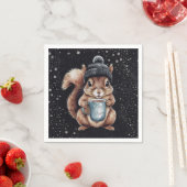 Serviette En Papier Écureuil avec tasse et neige "Stay Warm" (En situation)