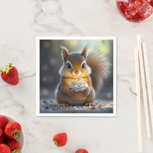 Serviette En Papier Écureuil d'anniversaire mignon (En situation)