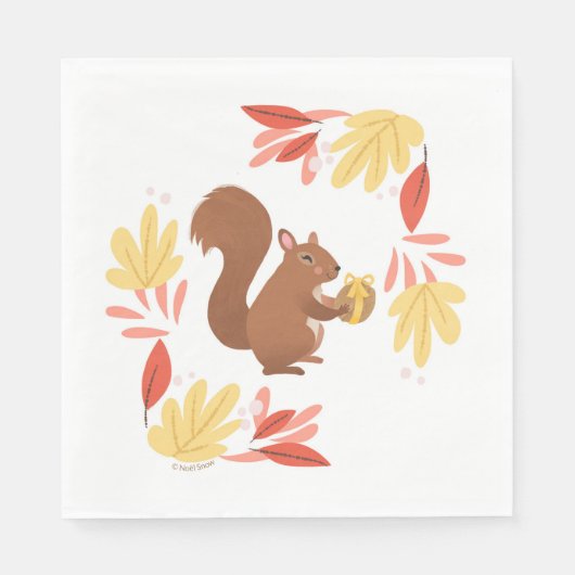 Serviette En Papier Écureuil d'automne avec la noix (Devant)