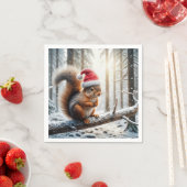 Serviette En Papier Écureuil de Noël sur la branche des arbres neigeux (En situation)