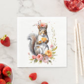 Serviette En Papier Écureuil mignon aux fleurs (En situation)