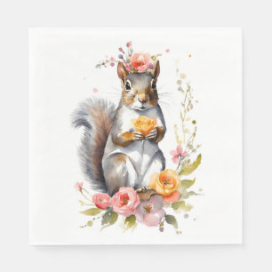 Serviette En Papier Écureuil mignon aux fleurs