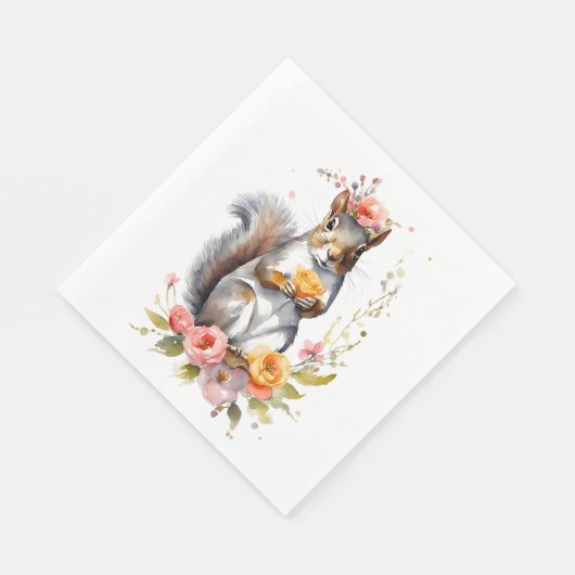 Serviette En Papier Écureuil mignon aux fleurs (Coin)