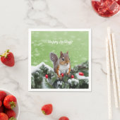 Serviette En Papier Écureuil Noël Vacances Papier Napkin (En situation)