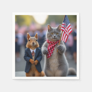 Serviette En Papier Écureuil patriotique et chat