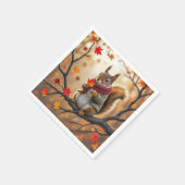 Serviette En Papier Écureuil tenant une feuille d'érable d'automne (Coin)
