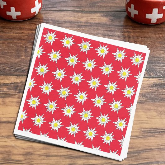 Serviette En Papier Edelweiss Motif Swiss Party Red Paper Napkin
