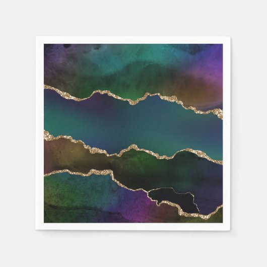 Serviette En Papier Edgy Agate | Dark Moody Jewel Tone Turquoise (Devant)