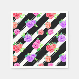 Serviette En Papier Edgy Rose & Moderne Stripes Soirée d'Anniversaire