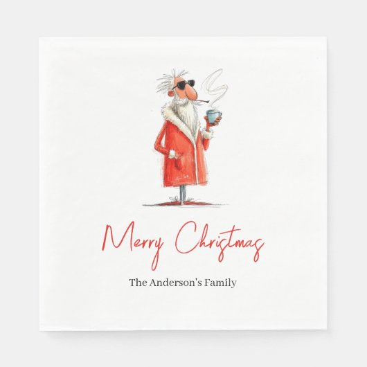 Serviette En Papier Editable Santa Claus Funny Christmas Dinner Napkin (Devant)