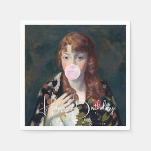 Serviette En Papier Edna soufflant une gomme à bulle Joyeux anniversai