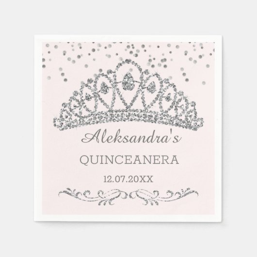 Serviette En Papier Effet parties scintillant argent tiara, confetti Q (Devant)