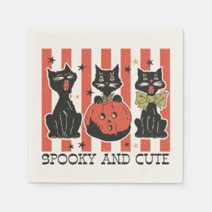 Serviette En Papier Éffrayant et mignon - Chat noir et Citrouille