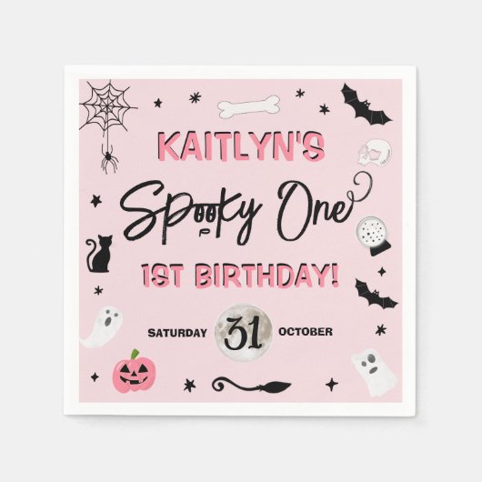 Serviette En Papier ÉFFRAYANT ! Filles Halloween 1er fête d'anniversai (Devant)