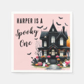 Serviette En Papier Éffrayant Halloween rose 1er anniversaire (Devant)