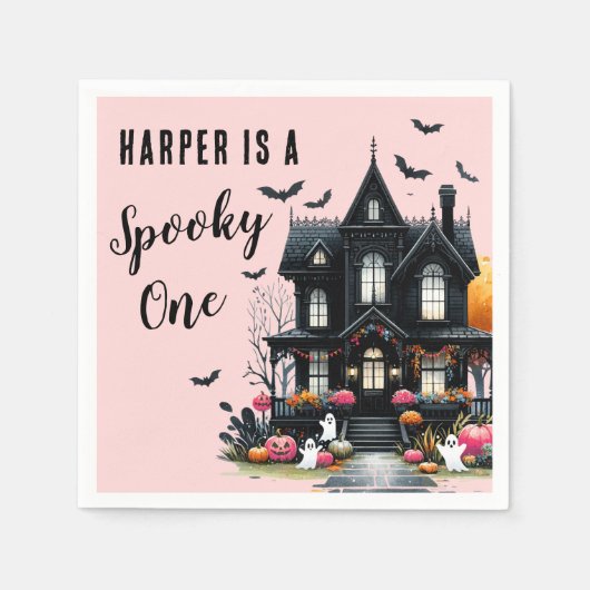 Serviette En Papier Éffrayant Halloween rose 1er anniversaire (Devant)