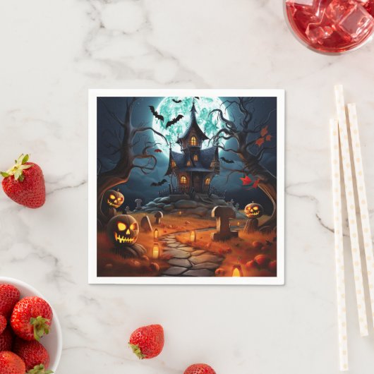 Serviette En Papier Éffrayant Halloween Skeleton Skull Haunted House (En situation)