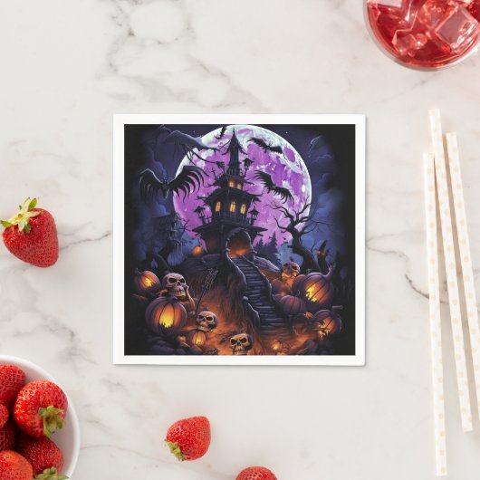 Serviette En Papier Éffrayant Halloween Skeleton Skull Haunted House (En situation)