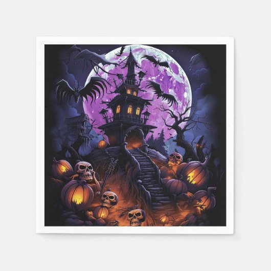 Serviette En Papier Éffrayant Halloween Skeleton Skull Haunted House (Devant)