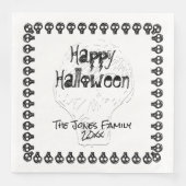 Serviette En Papier Éffrayant Joyeux Halloween Letters | Blanc noir (Devant)