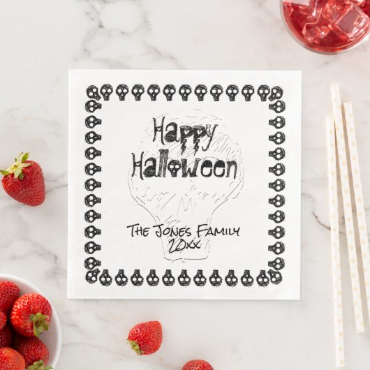 Serviette En Papier Éffrayant Joyeux Halloween Letters | Blanc noir (En situation)