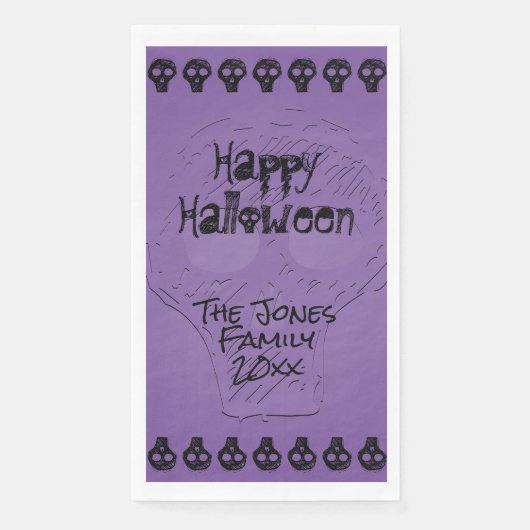 Serviette En Papier Éffrayant Joyeux Halloween Letters | Violet/Noir (Devant)
