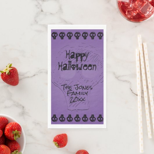 Serviette En Papier Éffrayant Joyeux Halloween Letters | Violet/Noir (En situation)