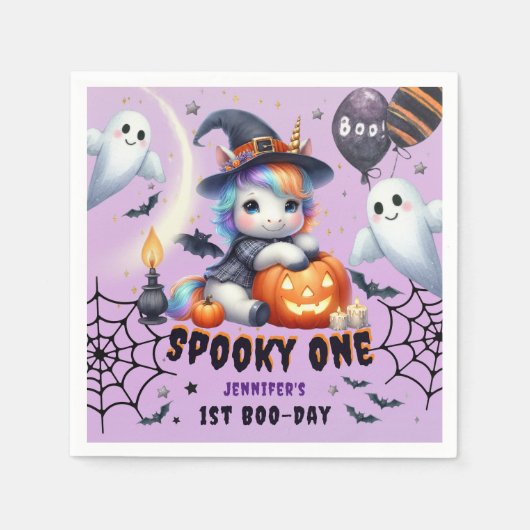 Serviette En Papier Éffrayant ONE mignonne fille violet Halloween 1er (Devant)