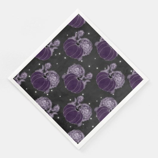 SERVIETTE EN PAPIER ÉFFRAYANT PURPLE HALLOWEEN FLEURS CITROUILLES (Coin)