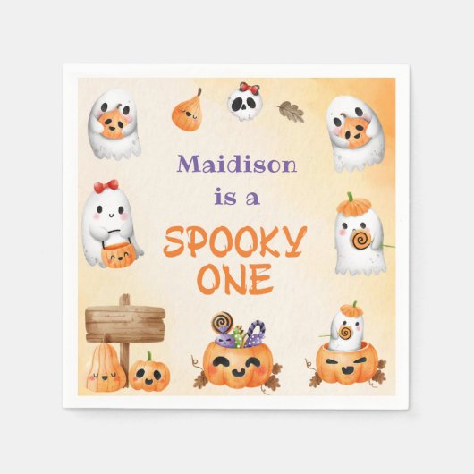 Serviette En Papier Éffrayant un mignon Halloween Fantôme 1er annivers (Devant)