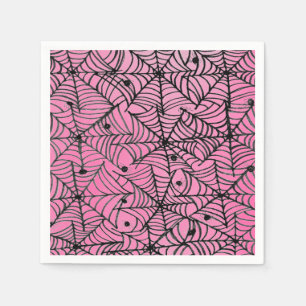 Serviette En Papier Éffrayante Halloween Spider Webs sur rose