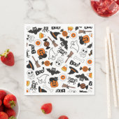 Serviette En Papier Éffrayante Soirée D'Halloween Noir Et Orange (En situation)