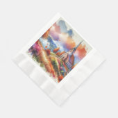 Serviette En Papier Église aquarelle le jour d'automne (Coin)