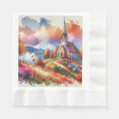 Serviette En Papier Église aquarelle le jour d'automne (Devant)
