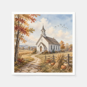 Serviette En Papier Église de campagne d'automne, paysage à l'aquarell