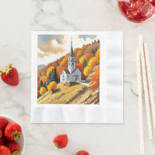 Serviette En Papier Église sur une colline en automne (En situation)