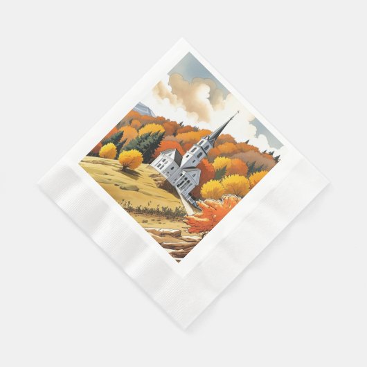 Serviette En Papier Église sur une colline en automne (Coin)